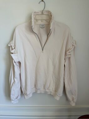 Cami NYC Off White Ruffle-Trim Half-Zip Sweatshirt